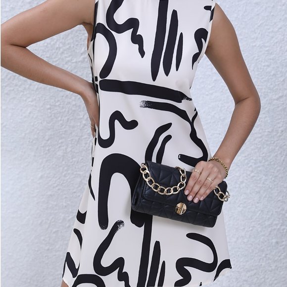 Monochrome Abstract Print Sleeveless Midi Dress – Modern Art Style - Picture 6 of 7
